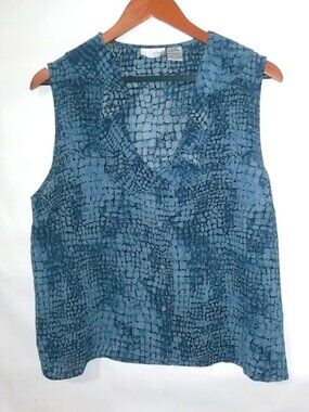 Le Caviar XL Sleeveless Pullover Black Turquoise Snake Tiles Print Top